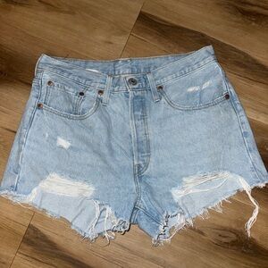 Levi’s 501 Distressed Light Blue Denim Women Shorts